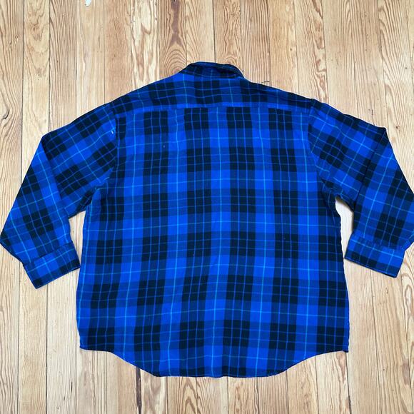 Vintage 90s Blue & Black Plaid Button Up Shirt - Men's XXL - Picture 2 of 8
